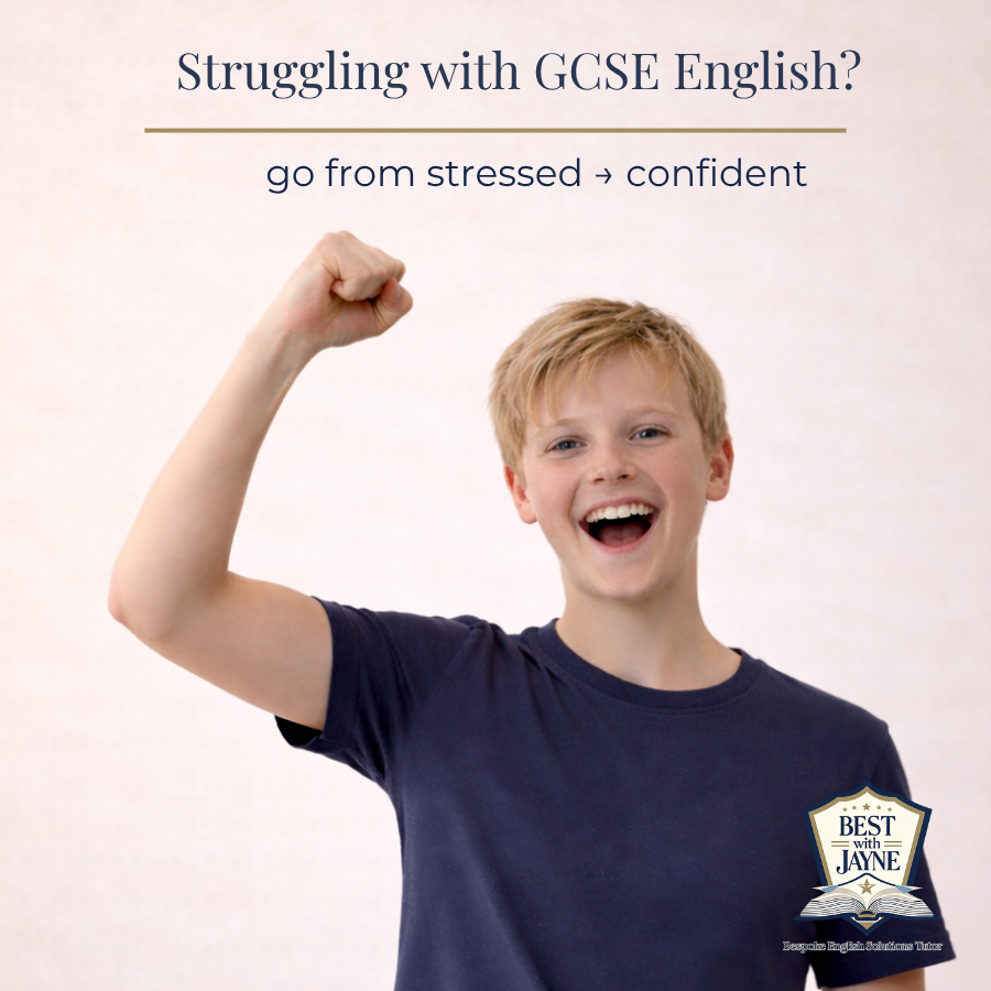 Image of a male GCSE student punching the air with joy as they are happy with their English results